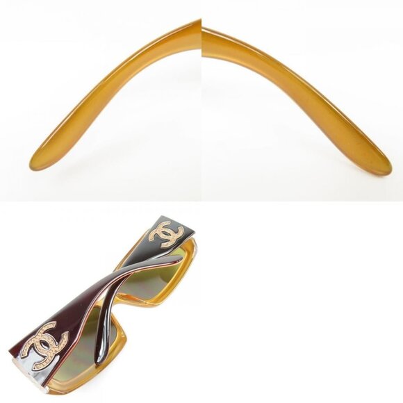 RARE CHANEL CC Vintage Logo Mother of Pearl Sunglasses 6022-Q Brown Amber